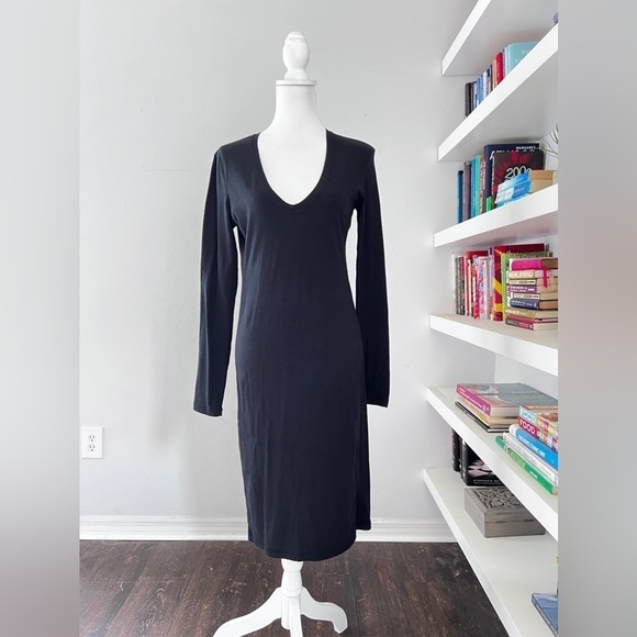 Standard James Perse V-Neck Long Sleeve Knit Dress Black size 3 - Picture 2 of 13